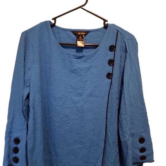 NWT Ali Miles Top Shirt Womens Medium Blue Textured Tunic Button Artisan Boho - Picture 2 of 11